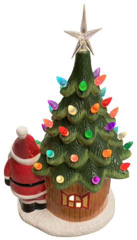 Premier Ceramic Lighted Green Battery Operated Christmas Tree Santa Decoration - Retail ABC - Branded Goods - Discount Prices