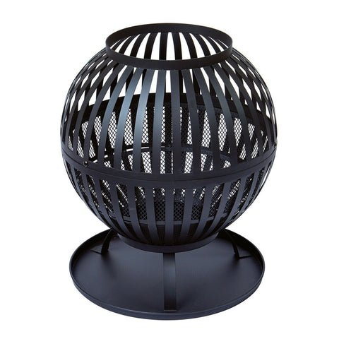 Black Metal Sphere Fire Pit Height 52cm Diameter 44cm Mesh Tray Outdoor Garden Premier