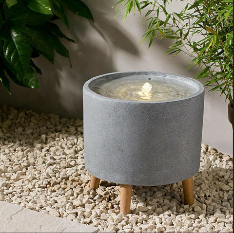 240V Circular Contemporary Modern Garden Patio Water Feature with LED ...