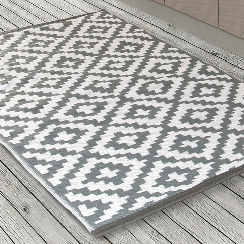 Home Outdoor Waterproof Rug Grey & White Chevron Plastic Mat Large 150 x 90cm MAT